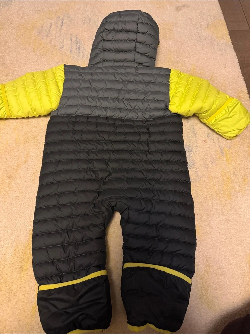 Columbia Infant Hooded Puffer One-Piece Snowsuit in Black, Gray & Neon Green